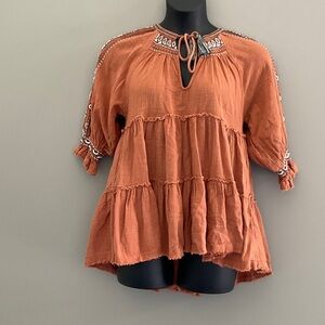 Free People Orange Shirt With Black Design